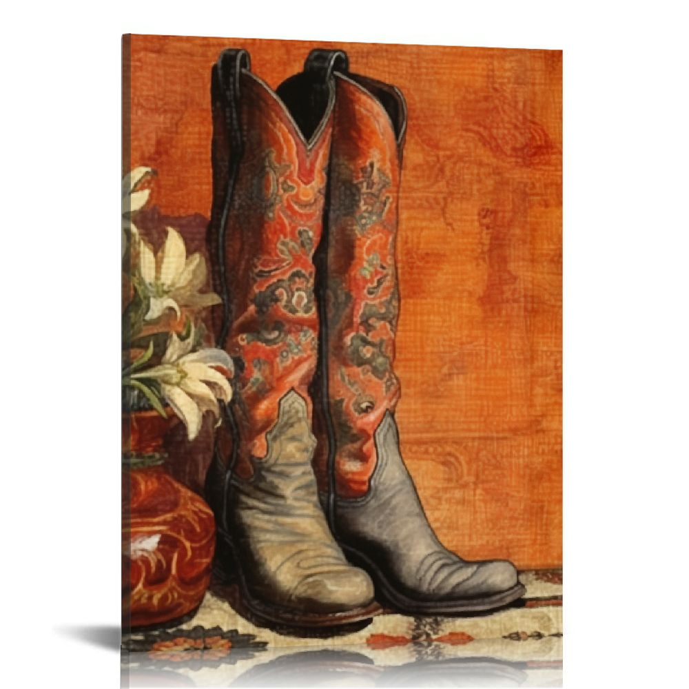 Western Cowboy Canvas Wall Art Wild West Rodeo Cowboy Boots Painting