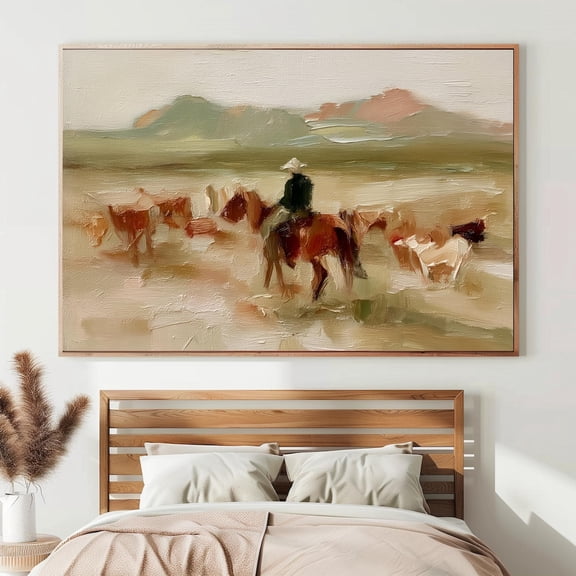 Western Cowboy Cattle Drive Poster, Rustic Ranch Landscape Art Home Decor #3090, Unframed Poster Size 8x12