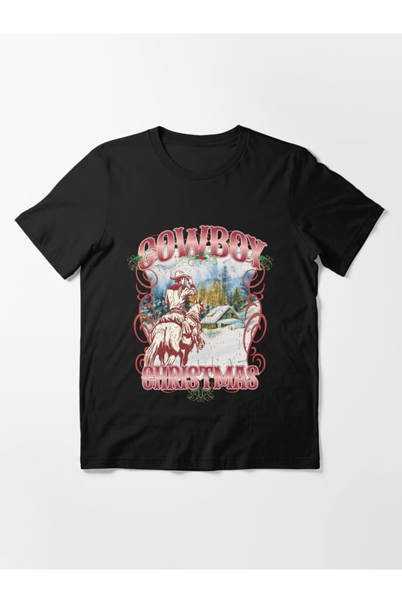 Western Cowboy Christmas Holiday Festive Design Apparel Unisex T-Shirt up to Size 5XL