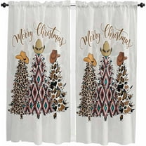 Western Cowboy Christmas Kitchen Curtains 63 Inch Length, Farmhouse Curtains & Drapes, Leopard Brown Xmas Tree Rod Pocket Window Curtains for Living Room/Bedroom, 42" x 63", 2 Panels