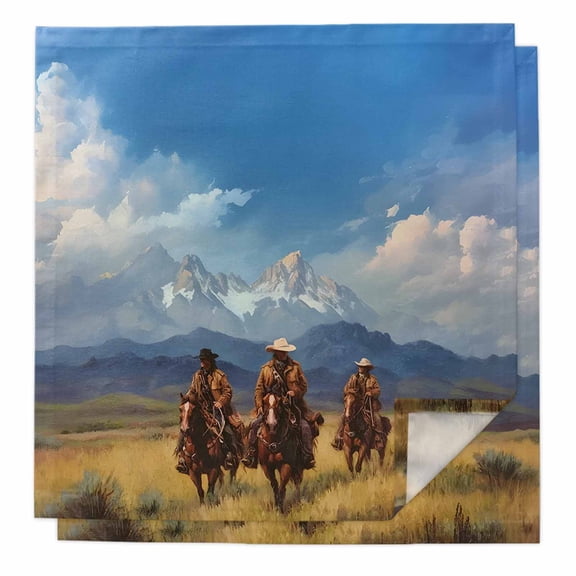 Western Cowboy Cloth Napkins, Mountain Sky Grass Nature Scenery Washable and Reusable Dinner Napkins Set of 2, Table Napkin for Kitchen Party Birthday Wedding Hotel Housewarming 20"x20"