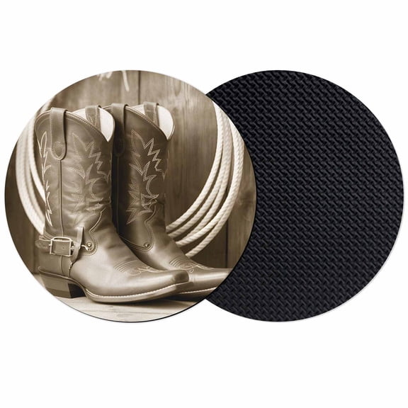 Western Cowboy Coasters Set of 2, Absorbent Coasters for Drinks, Countryside Boots Retro Ropes Wooden Stripes Coaster for Desk Coffee Table Protection, Home Decor House Warming Gifts 4"