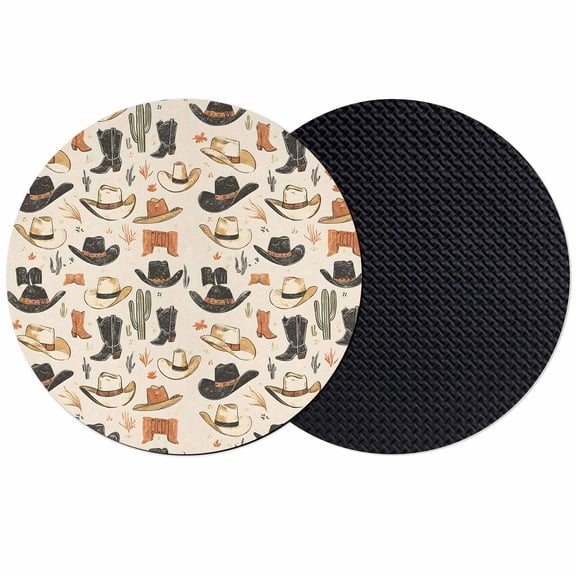 Western Cowboy Coasters Set of 2, Country Vintage Art Boots Desert Absorbent Coasters for Drinks, Coaster for Bar Office Dining Coffee Table Accessories Decor, Non Slip Round Desk Coaster