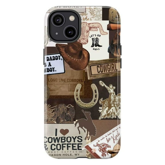 Western Cowboy Collage Phone Case, Rodeo and Cowgirl Vintage Country Design, Rustic Aesthetic Protective Cover for iPhone 17 16 15 14 13 12 11 Pro Max Plus Mini