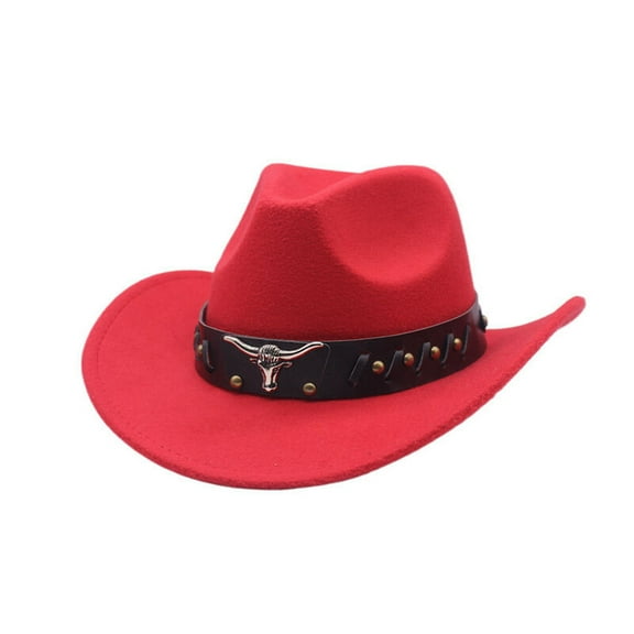 Western Cowboy Convex Jazz Cap, National Style Felt Big Brim Top Hat Red