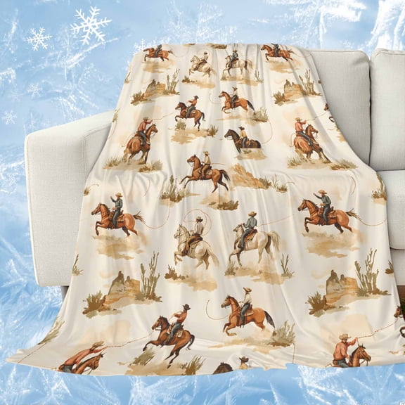 Western Cowboy Cooling Blanket, Lightweight Breathable Summer Throw Blanket with Double Sided Cold Effect, Vintage Country Horse Plants Art Picnic Beach Blankets Bed Sheet for Hot Sleepers 50"x60"