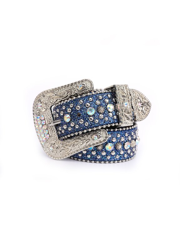 Western Cowboy Cowgirl Belt, Rhinestone Studded Luxury Strap, Rivet Detail, Casual Punk Style, Crystal Diamond Shine, for Party Weekend Casual - Unisex