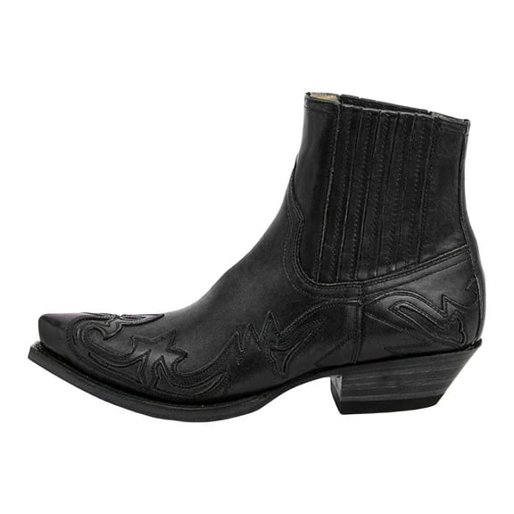 Western Cowboy Cowgirl Boots for Women Men Vintage Leather Pointed Toe Stacked Mid Heel Slip on Oxfords Mid Calf Short Booties