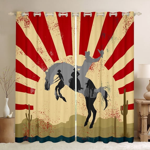 Western Cowboy Curtains,Retro Western Decor Blackout Curtains for Bedroom,Rustic Farmhouse Style Insulated Thermal Curtains,Wild West Desert Darkening Curtains,Grunge Tie Dye Curtains Drapes 42"X84"