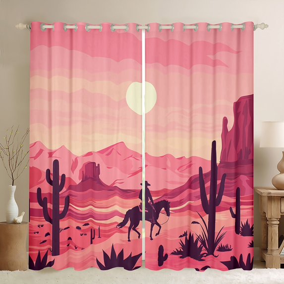 Western Cowboy Curtains,West Style Horse Curtains 30%-50% Blackout Living Room Decor,Rustic Country Sunset Curtains Cactus Desert Window Curtains 2 Panels 42"Wx90"L