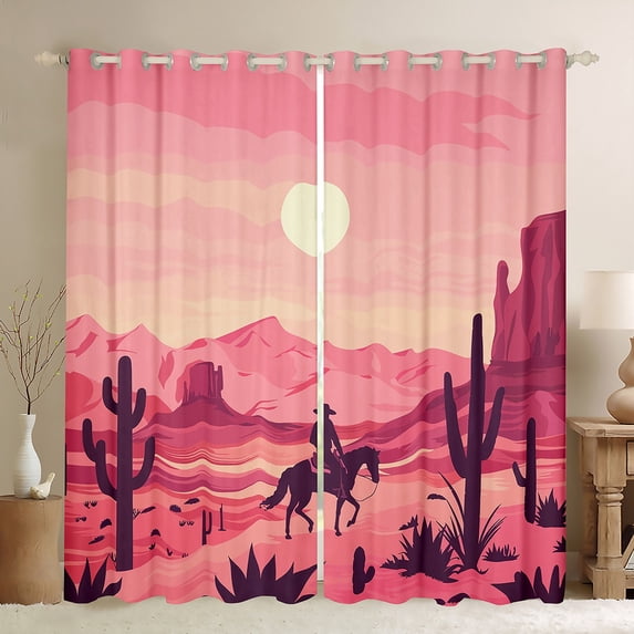 Western Cowboy Curtains,West Style Horse Curtains 30%-50% Blackout Living Room Decor,Rustic Country Sunset Curtains Cactus Desert Window Curtains 2 Panels 52"Wx84"L