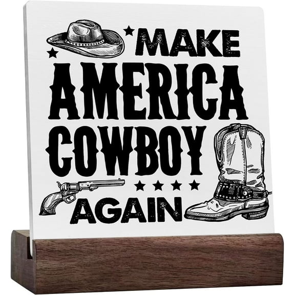 Western Cowboy Decor Sign America Cowboy Again Desk Decorative Ceramic Desk Sign For Desk Table Shelf