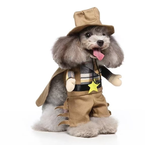 Western Cowboy Dog Costume with Cape, Cowboy Hat & Cape Pet Outfit for Small Dogs, Wild West Theme Costume for Cats and Small Breeds-L