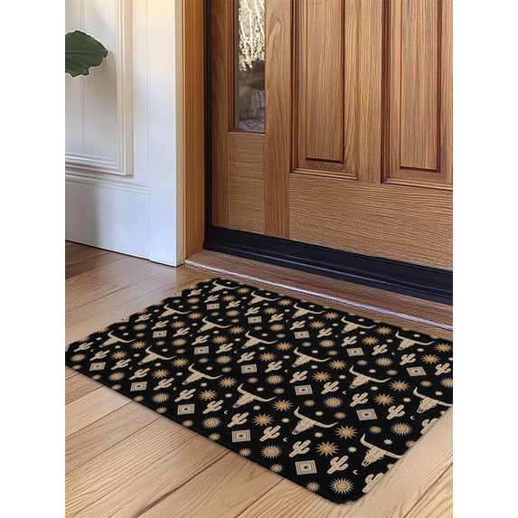 Western Cowboy Door Mat&nbsp;Indoor Outdoor Entrance, Non Slip Rug for Kitchen Bathroom Entryway Rug, Country Cow Head Cactus Sun Vintage Washable Doormat Floor Mat for Office Home Decor 24x36 Inch