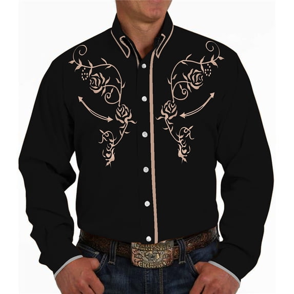 Western Cowboy Dress Shirts for Men Carnival Long Sleeve Button Down Lapel Top Casual Stylish Comfortable Mens Shirt Brown L