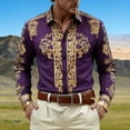 thumbnail image 1 of Western Cowboy Dress Shirts for Men Carnival Long Sleeve Button Down Lapel Top Casual Stylish Comfortable Mens Shirt Purple XL, 1 of 4