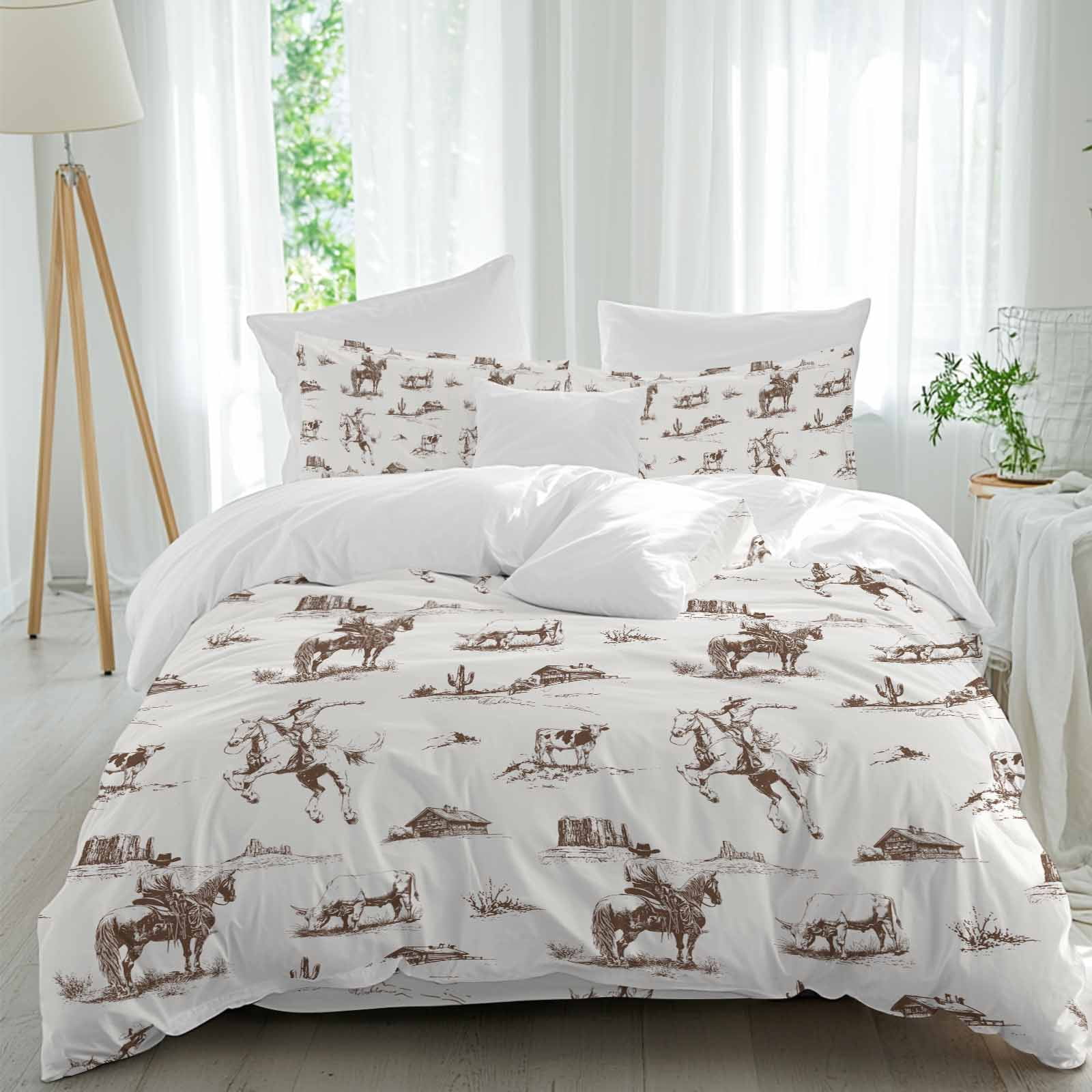 Western Cowboy Duvet Cover Set California King Size Retro Brown Desert Ethnic Horse Soft Lightweight Comforter Covers 4 Piece Bedding Set with 1 Duvet Cover 1 Bed Sheet & 2 Pillow Shams