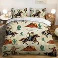 thumbnail image 1 of Western Cowboy Duvet Cover Set, Rodeo Cowboy Riding Bull with Cacti Western Style Bedding Set for Girls Boys Girls,Ranch Jomon Comforter Cover,1 Quilt Ccover and 2 Pillowcases,3PCS, 1 of 4