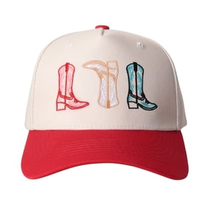 Western Cowboy Embroidered Baseball Cap Beige with Red Brim Colorful Boots Embroidery Unisex Gift for Country Style Lovers