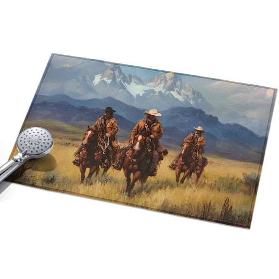 Western Cowboy Entryway Rug 2x3ft Washable Non Slip Bathroom Rug Low Pile Indoor Floor Front Door Mat Mountain Sky Grass Nature Scenery Rectangle Area Rugs Carpet for Kitchen Office Dining Room Home