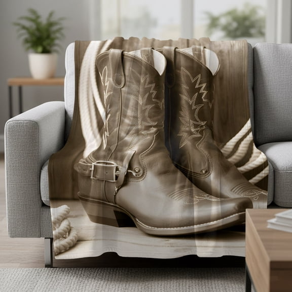 Western Cowboy Fleece Throw Blanket Vintage Countryside Cowboy Boots Ropes Ultra Soft Fuzzy Cozy Flannel Throw Blanket for Couch Sofa Bed Car Travel, Ideal Gifts 30x40 Inches
