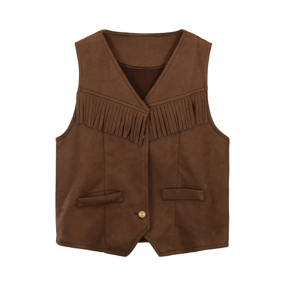 Western Cowboy Fringe Vest Open Front for Kids Dress Up and Party Play