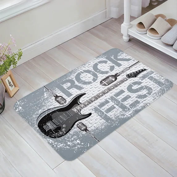 Western Cowboy Guitar Wood Floor Mat Kitchen Bedroom Decor Carpet Home Hallway Entrance Doormat Bathroom Door Anti-Slip Foot Rug