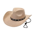 thumbnail image 1 of Western Cowboy Hat Big Brimmed Tibetan Style Top Hat for Men and Women, Trendy Sun Protection with Adjustable Windproof Rope, Versatile Fashion Accessory, 1 of 6