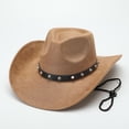 thumbnail image 1 of Western Cowboy Hat Big Brimmed Tibetan Style Top Hat for Men and Women, Trendy Sun Protection with Adjustable Windproof Rope, Versatile Fashion Accessory, 1 of 6
