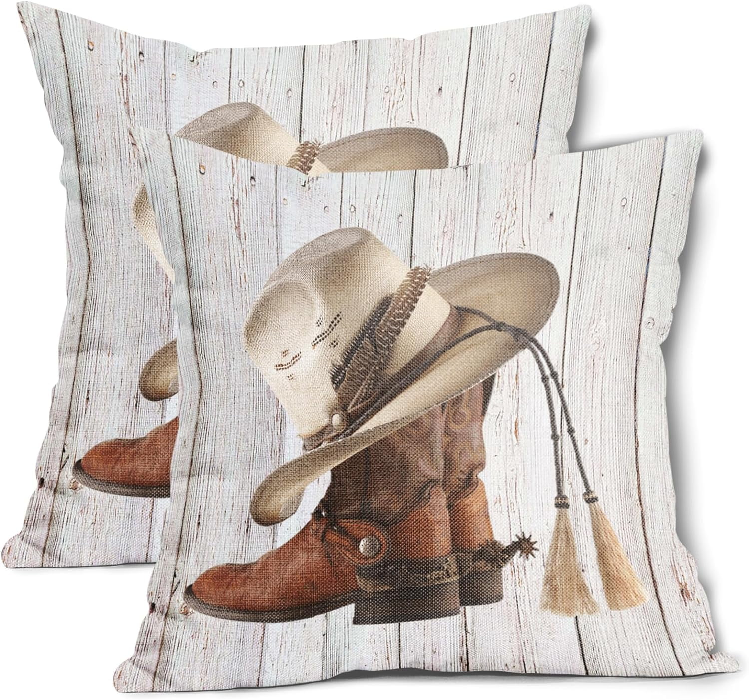 Curated visual reference: Western Cowboy Hat Boots Pillow Covers 18X18 Inch Farmhouse Rustic Photo Inspiration