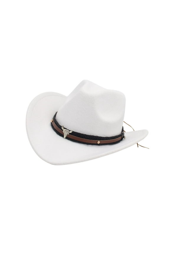 Western Cowboy Hat Casual Summer Sun Protection Hat for Unisex Fishing Rodeo White