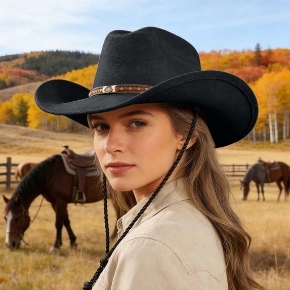 Western Cowboy Hat Classic Fashion Jazz Sun For Outdoor Activities, Black