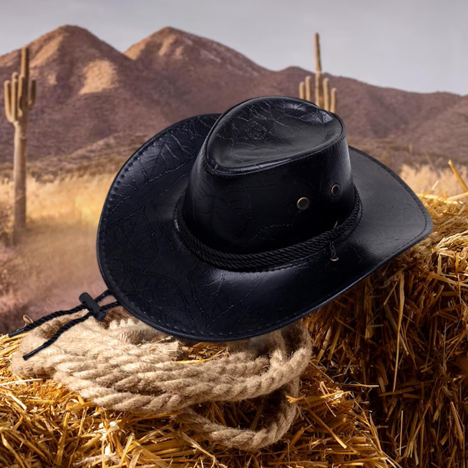 Western Cowboy Hat Faux Leather Outdoor Sun Hat Costume 