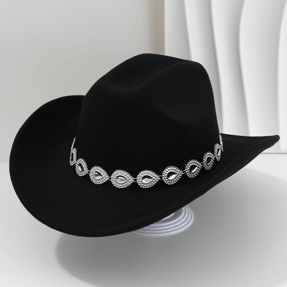 Western Cowboy Hat For Men And Women Style With Metal Drops Gemstone Net Design Chain For Parties And Fashion Events