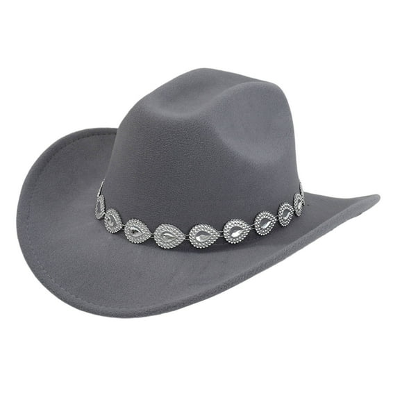 Western Cowboy Hat For Men And Women Style With Metal Drops Gemstone Net Design Chain For Parties And Fashion Events