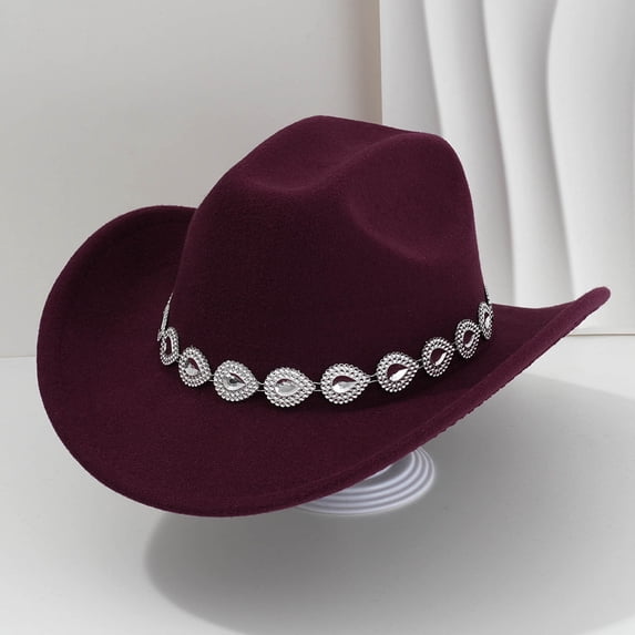 Western Cowboy Hat For Men And Women Style With Metal Drops Gemstone Net Design Chain For Parties And Fashion Events