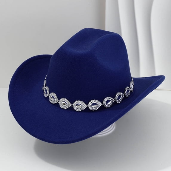 Western Cowboy Hat For Men And Women Style With Metal Drops Gemstone Net Design Chain For Parties And Fashion Events