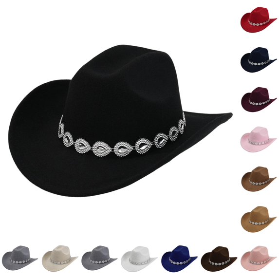Western Cowboy Hat For Men And Women Style With Metal Drops Net Design Chain For Parties And Fashion Events