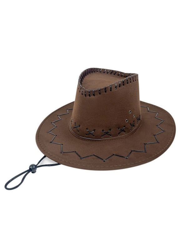 Western Cowboy Hat For Men & Women Drawstring Decoration Suede Western Cowboy Hat Jazz Hat Brown