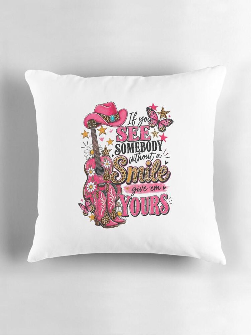 Western Cowboy Hat Guitar Boot Throw Pillow Cover, Double-Sided Print ...