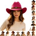 thumbnail image 1 of Western Cowboy Hat Men Wide Brim Fedora Jazz Cap Lightweight Fabric Up-turned Brim Autumn Winter Travel Party Outdoor Wear, 1 of 5