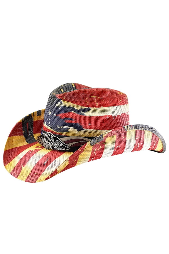 Western Cowboy Hat for Men Women with Stars and Stripes Print Durable Outdoor Casual Wear All Season Adjustable Breathable 250 Year American Anniversary Hat OTHER2 One Size
