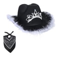thumbnail image 1 of Western Cowboy Hat, Sequin Decorations Props Wide Brim Accessories Fedora Supplies for Party Favors Fancy Dress Girls Children Carnival Black, 1 of 8