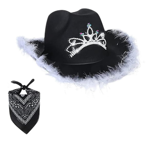 Western Cowboy Hat, Sequin Decorations Props Wide Brim Accessories Fedora Supplies for Party Favors Fancy Dress Girls Children Carnival Black