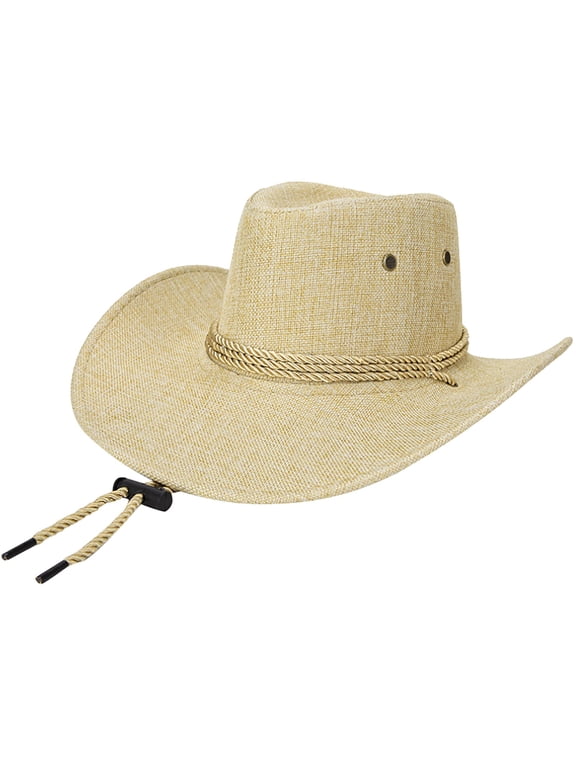 Western Cowboy Hat Unisex Wide Brim Ranch, Woven Country Hat for Party Festival Ranch Cosplay White by Hontri