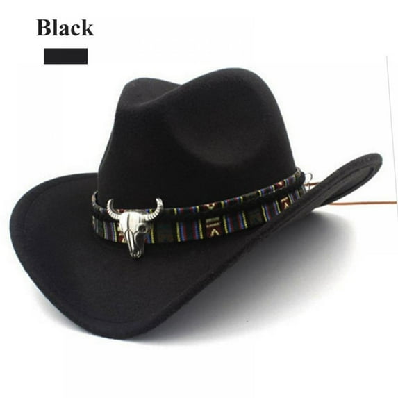 Western Cowboy Hat Wide Brim Cap Retro Cowgirl Braid Riding Hat Cap for Men Women (Black)