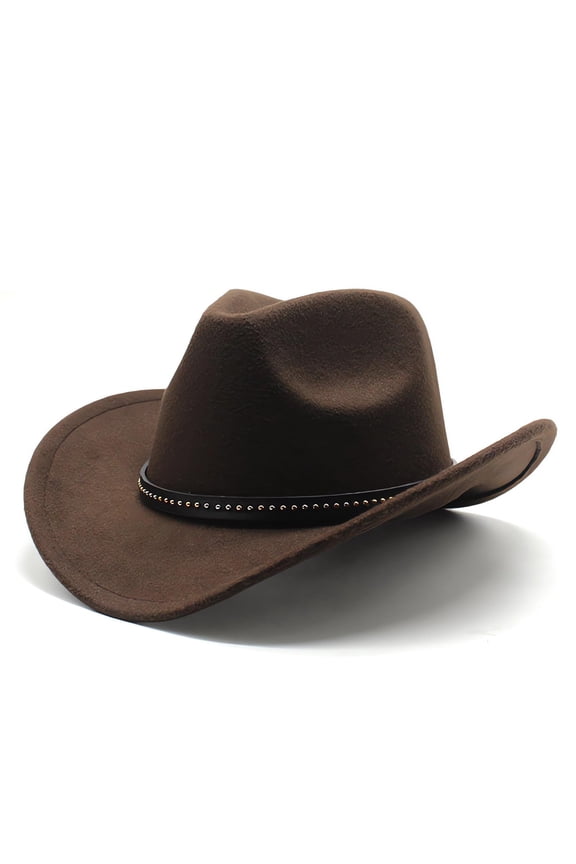 Western Cowboy Hat, Wide Edge Chinlon Western Felt Outdoor Hat, Suitable For Men And Women, Classic Cowboy Hat, Party Hat Photo Prop, Coffee Color