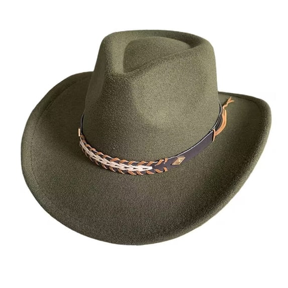 Western Cowboy Hat With Ethnic Style Wool Mid Brim Performance Hat For Outdoor And Casual Wear