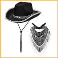 thumbnail image 1 of Western Cowboy Hat and Bandana Set Wide Brim with Sequins Cowgirl Hats & Tassel Scarf for Cosplay Party Dress Up, 1 of 5