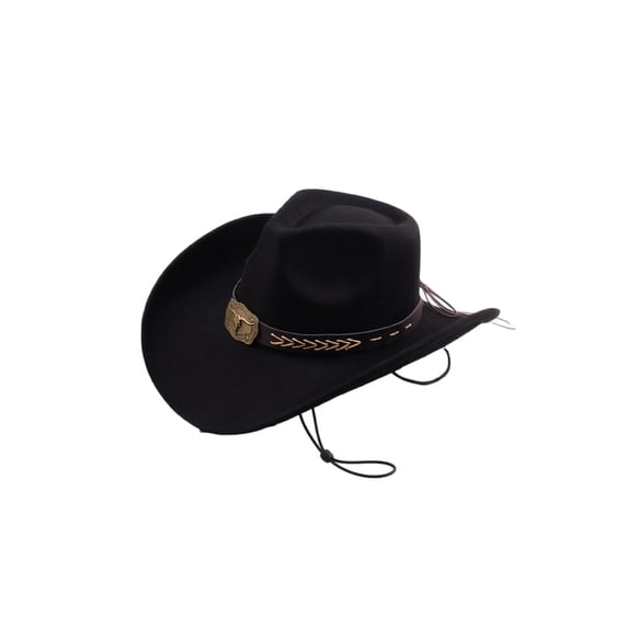 Western Cowboy Hat for Adults Structured Pinched Crown Wide Brim Felt Style Hat with Braided Band and Buckle Detail
